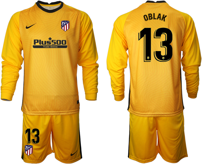 2021 Men Atletico Madrid yellow goalkeeper long sleeve #13 soccer jerseys